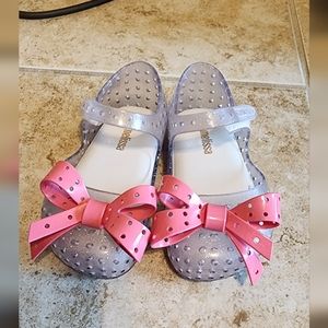 Mini Melissa Clear glitter perforated pink bow  sandal Size 6